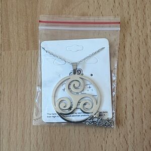Silver-tone Spiral Triskelion Pendant Necklace